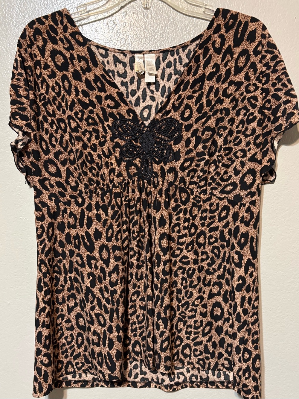 Women’s Ambrielle Short Sleeve Leopard Print Pajama Set Black & Tan Size L